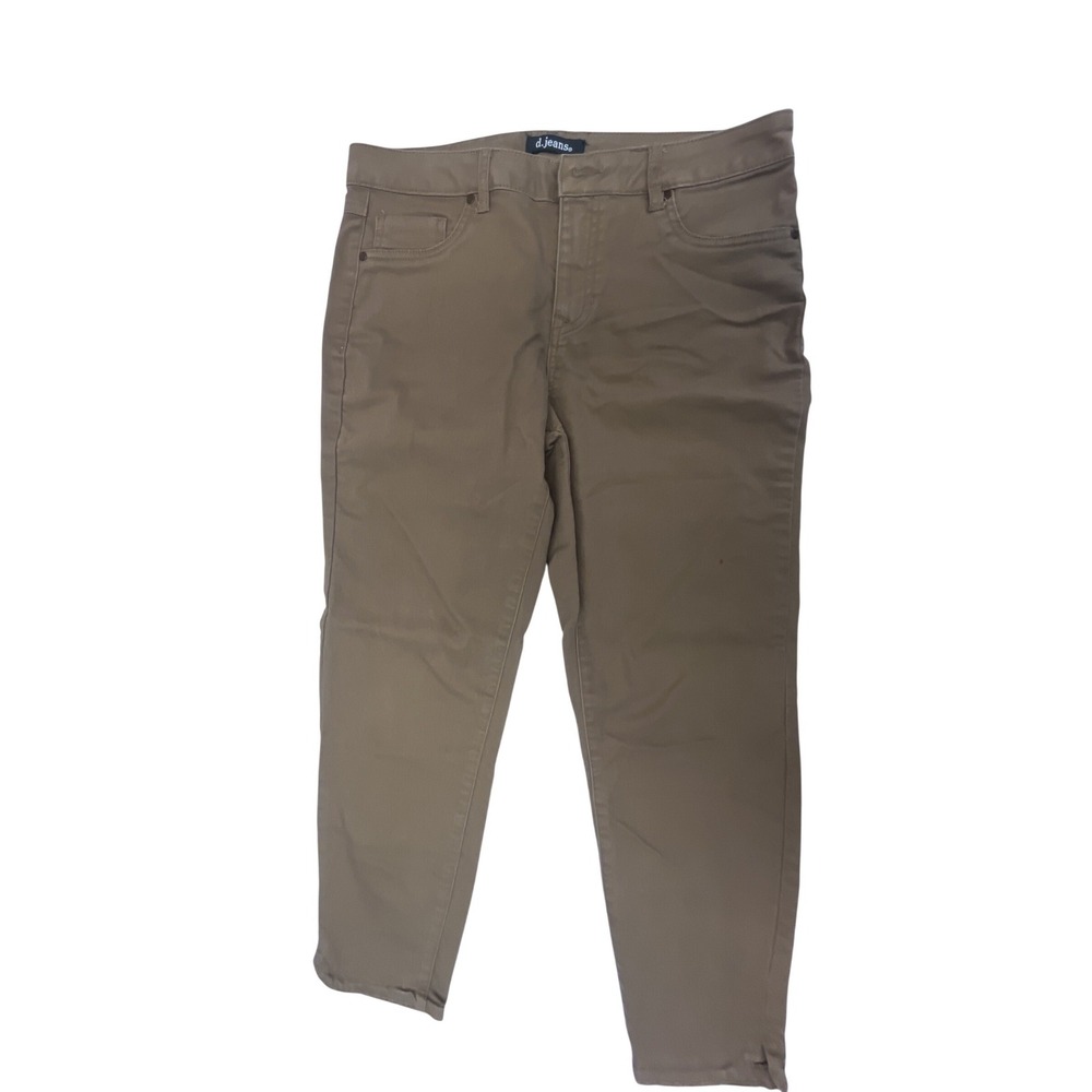 d.jeans Tan Khaki Stretch Twill Slim Ankle Pants Womens 10 Cropped Side Slit